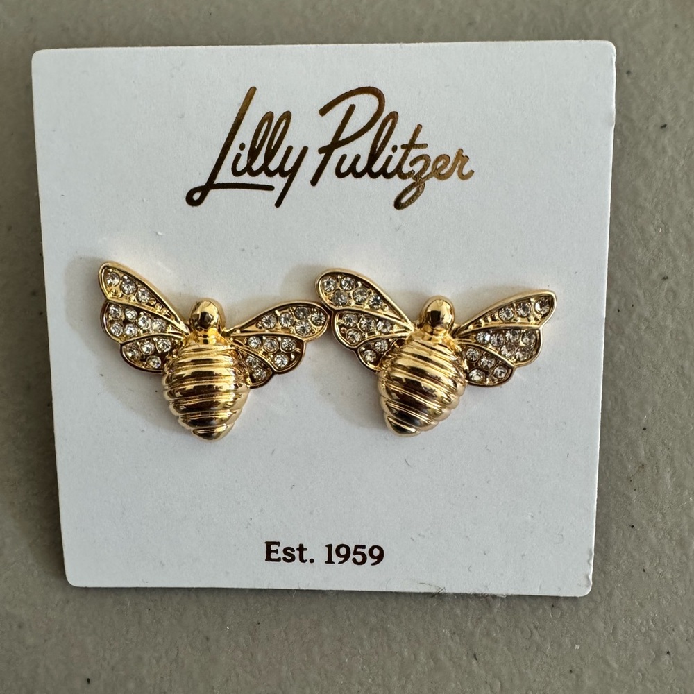 Lilly Pulitzer Gold Bee Stud Earrings with Crystal Accents